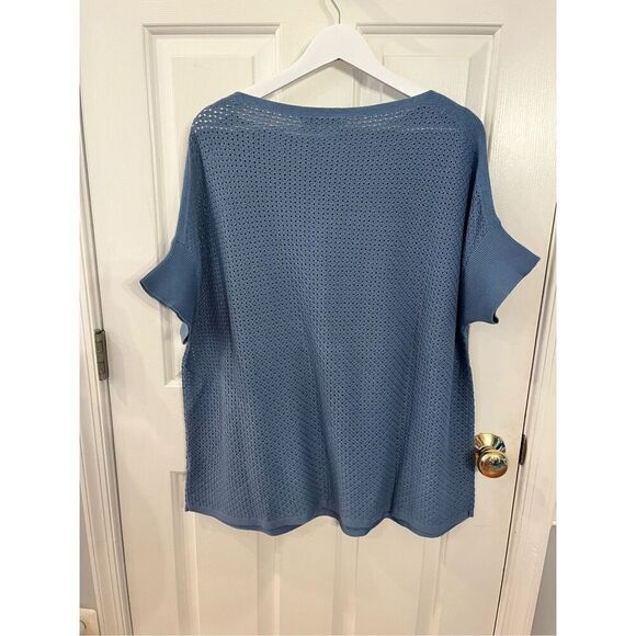 Peruvian Connection Blue Loose Knit Batwing Short Sleeve Sweater SZ M/L NWOT - Picture 5 of 6